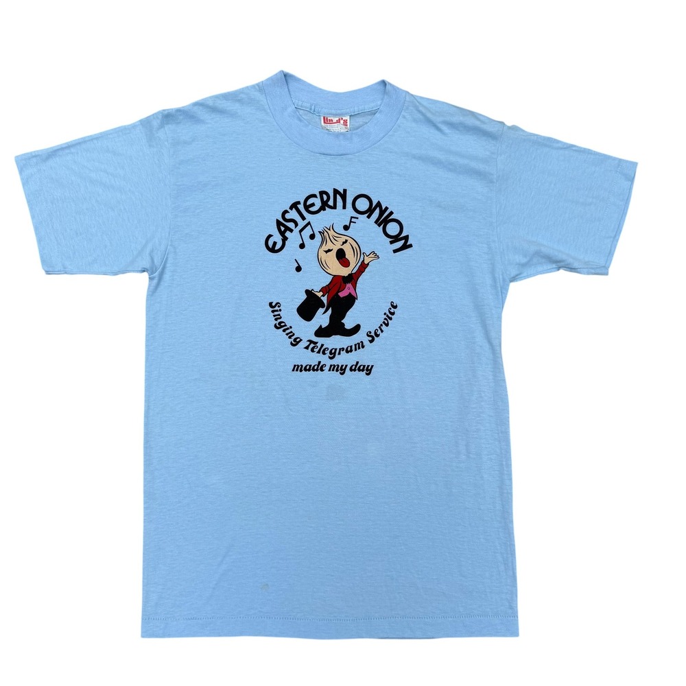 Vintage Eastern Onion Singing Telegram Service T-Shirt Blue Single Stitch Large